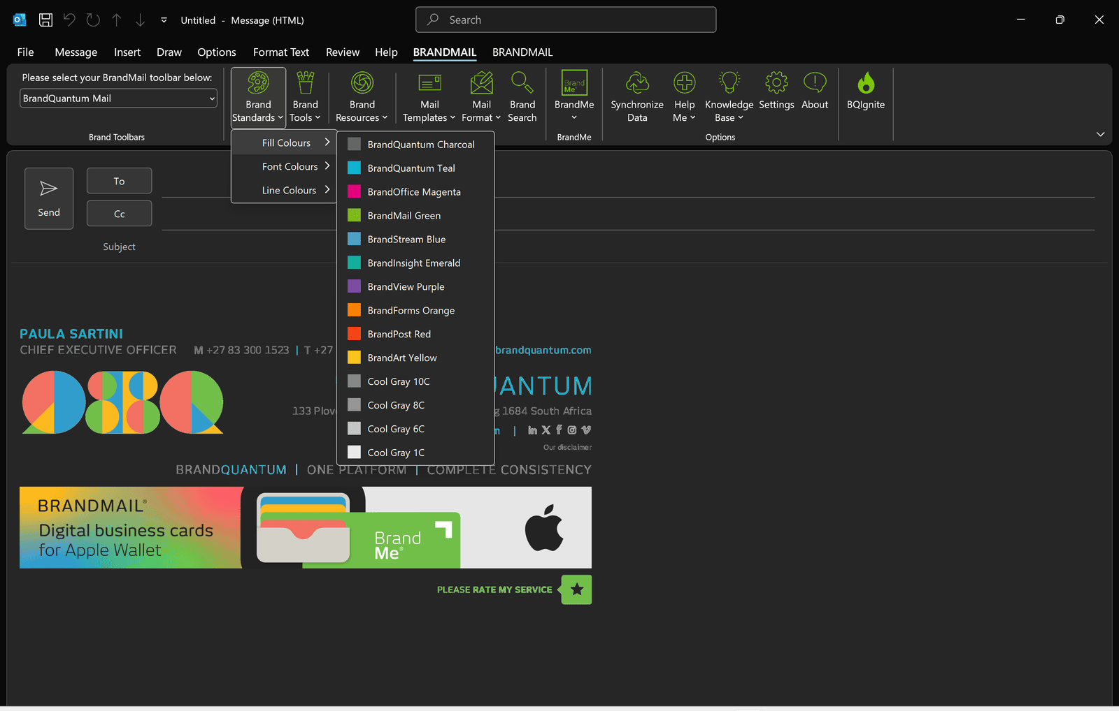 BrandMail Desktop in Outlook Dark Mode